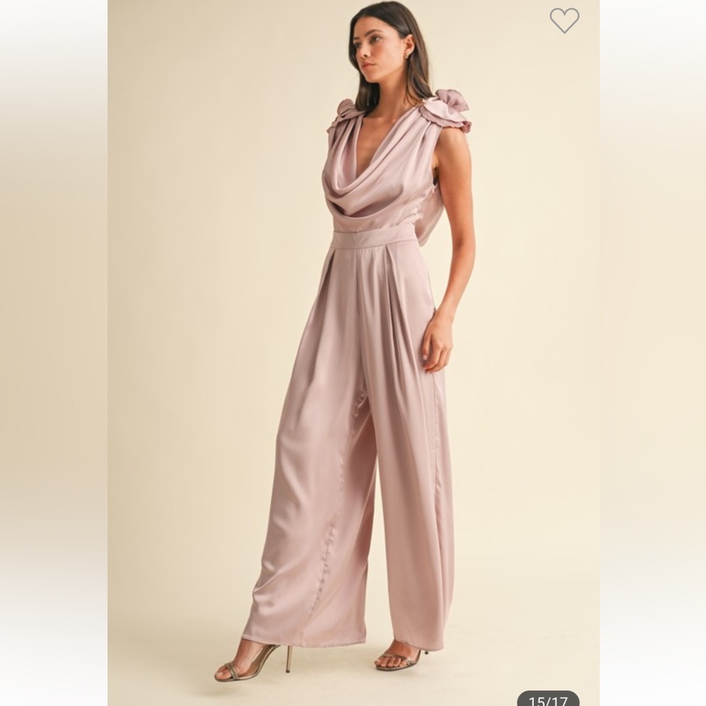 #170 3D FLORAL APPLIQUÉ DEEP COWL NECK JUMPSUIT - Picture 5 of 7